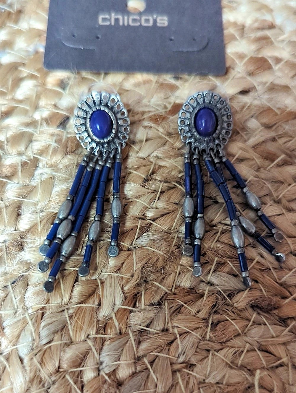 Chico's Blue & Silver Dangle Earrings Like New
